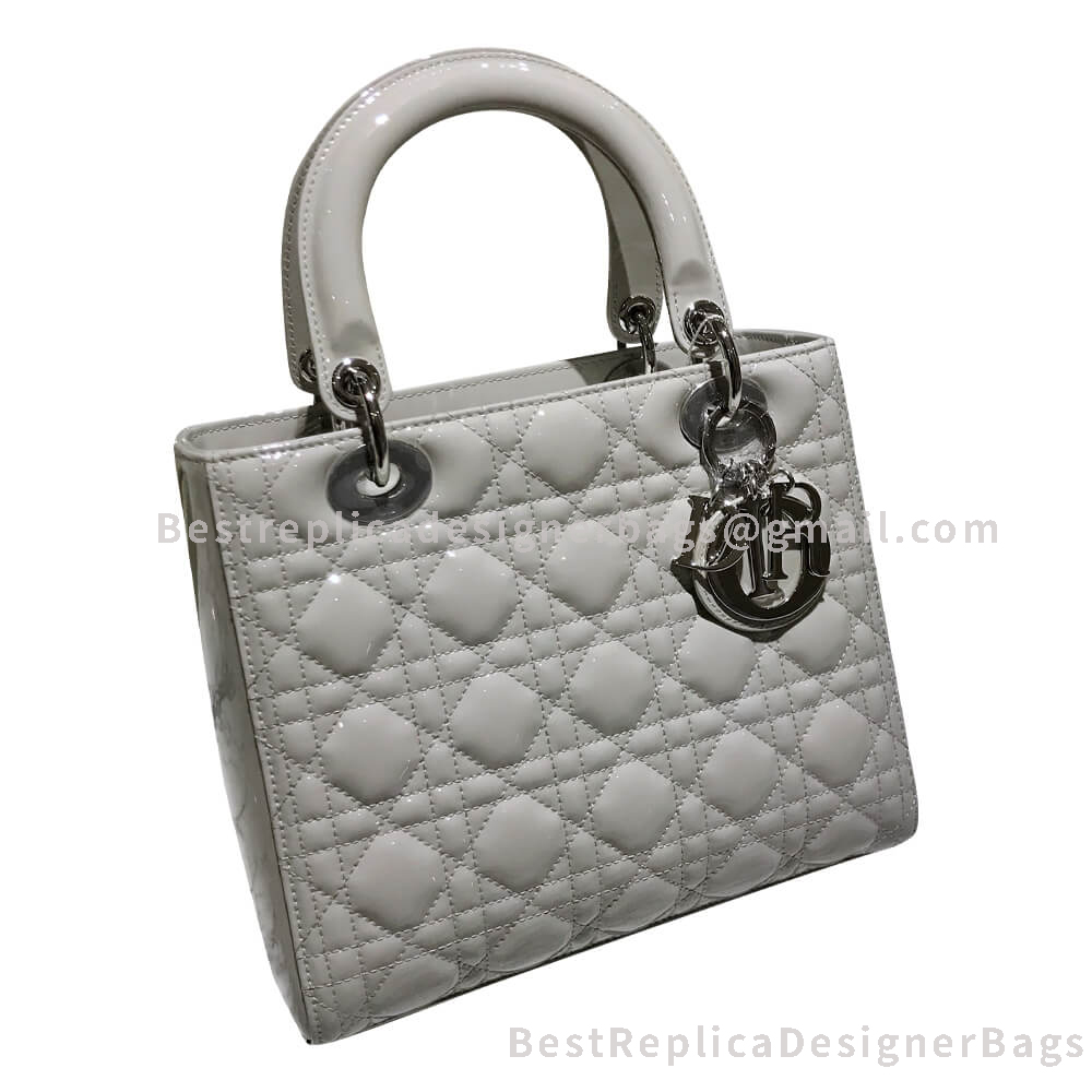 Dior Lady Dior Quilted Patent Calfskin Bag White SHW